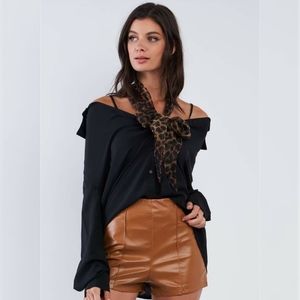 Sublime Vegan Leather High Waist Camel Mini Shorts
